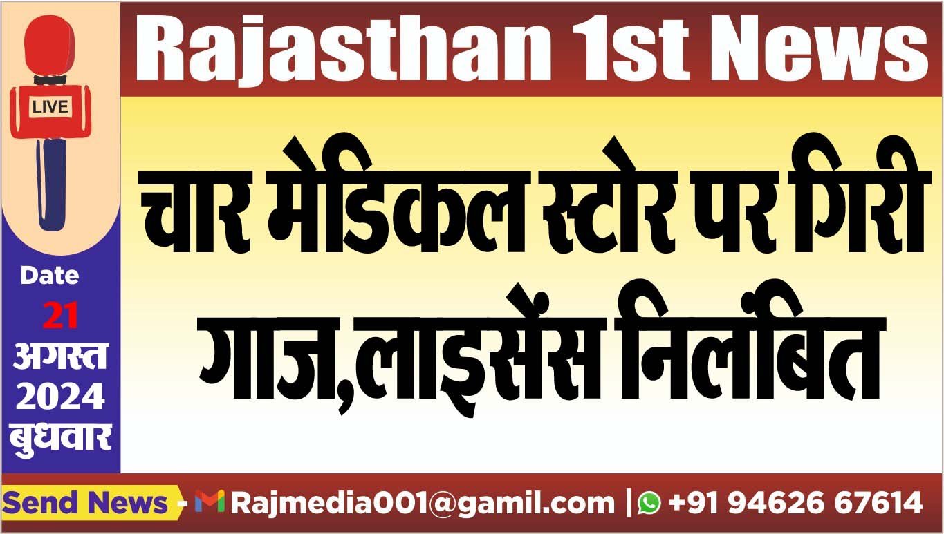 चार मेडिकल स्टोर पर गिरी गाज,लाइसेंस निलंबित