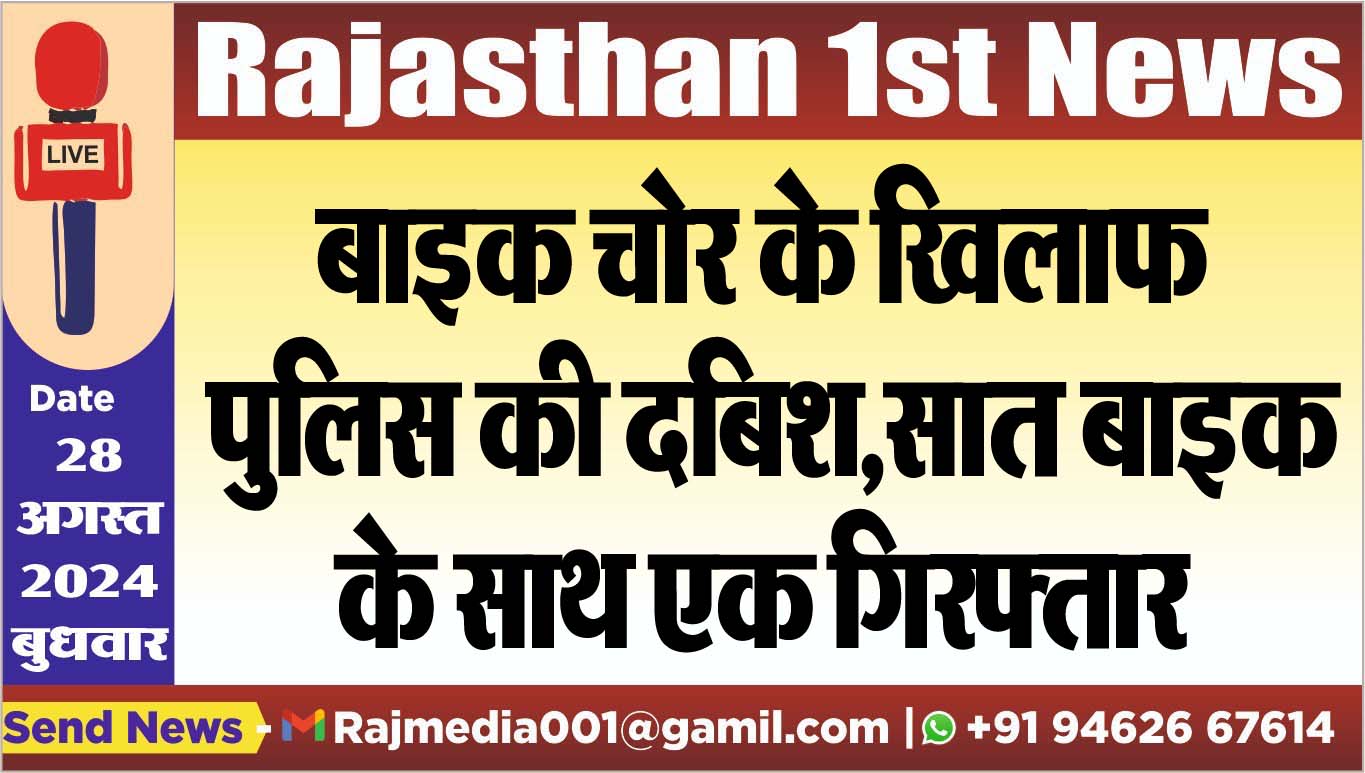 You are currently viewing बाइक चोर के खिलाफ पुलिस की दबिश,सात बाइक के साथ एक गिरफ्तार