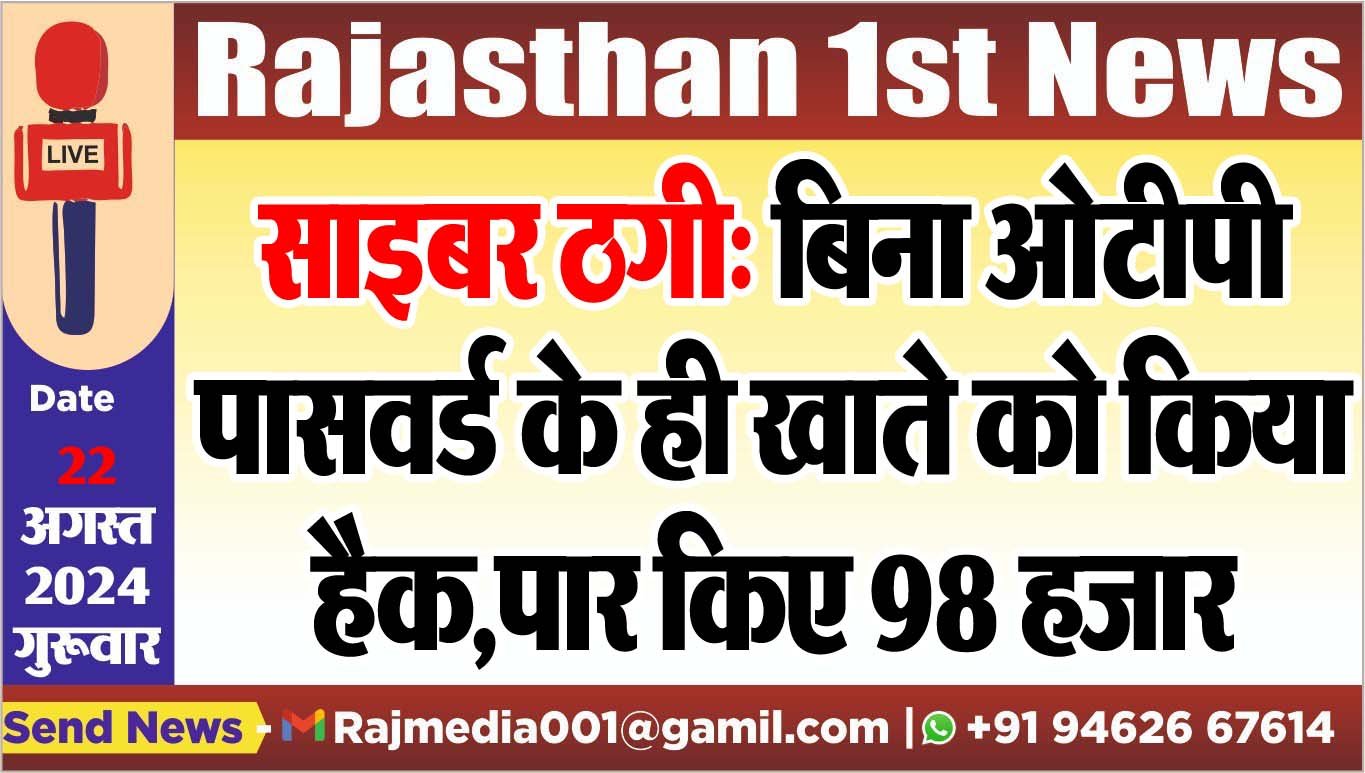 You are currently viewing साइबर ठगी: बिना ओटीपी पासवर्ड के ही खाते को किया हैक,पार किए 98 हजार