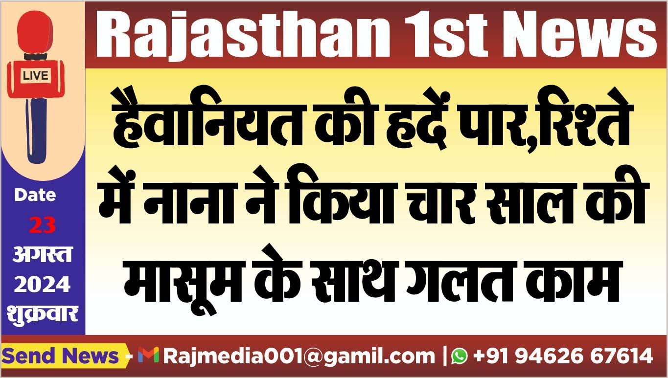 हैवानियत की हदें पार,रिश्ते में नाना ने किया चार साल की मासूम के साथ गलत काम हैवानियत की हदें पार,रिश्ते में नाना ने किया चार साल की मासूम के साथ गलत काम