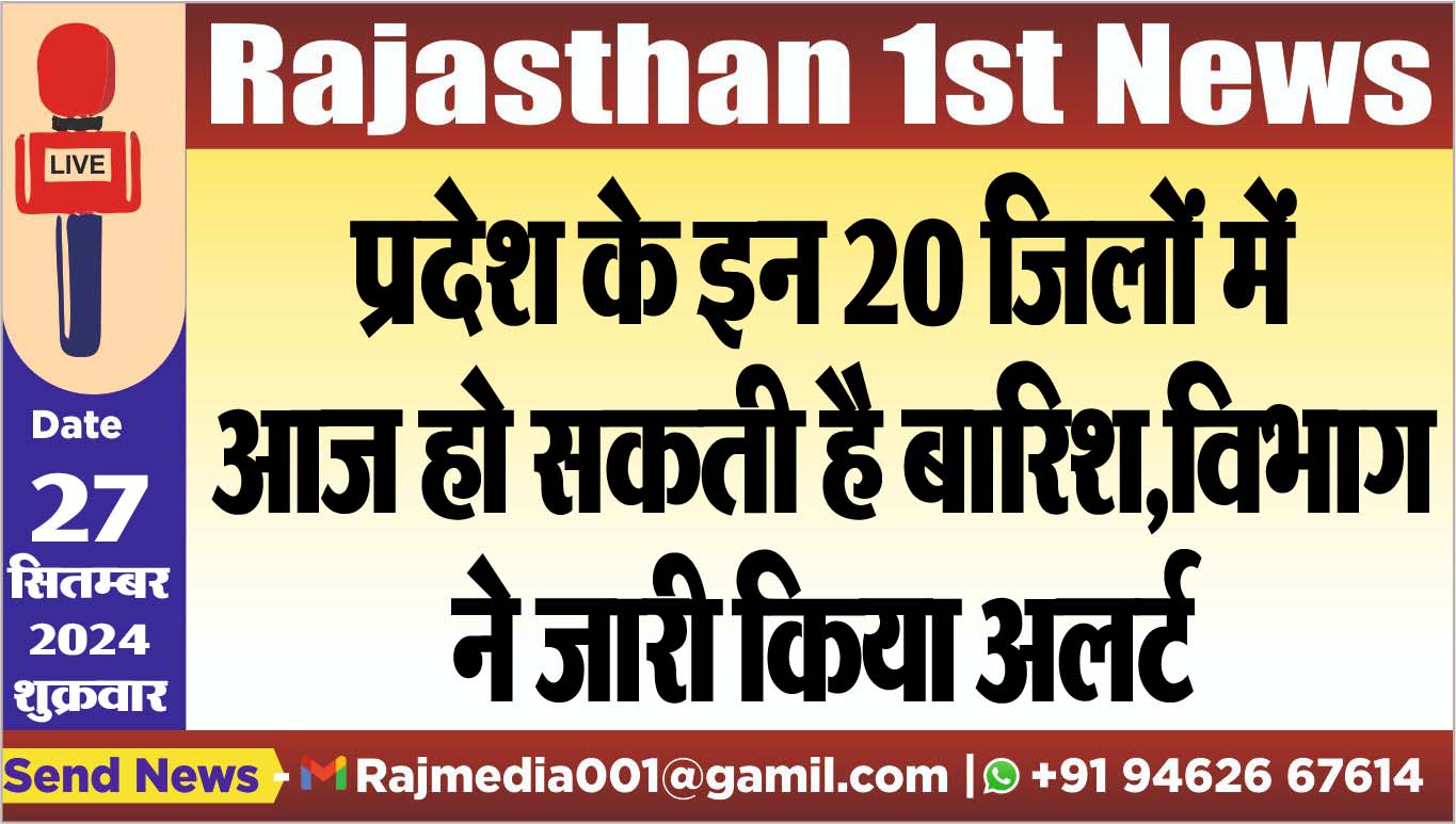 You are currently viewing प्रदेश के इन 20 जिलों में आज हो सकती है बारिश,विभाग ने जारी किया अलर्ट