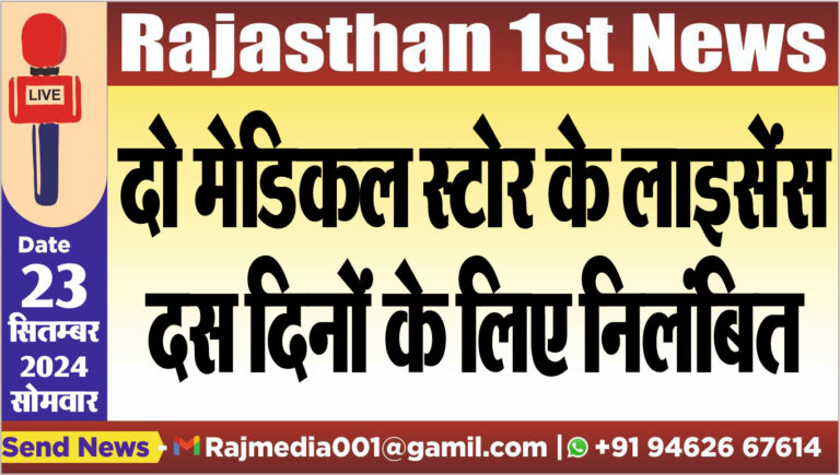 Read more about the article दो मेडिकल स्टोर के लाइसेंस दस दिनों के लिए निलंबित