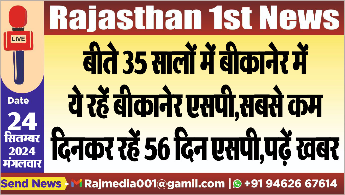 You are currently viewing बीते 35 सालों में बीकानेर में ये रहें बीकानेर एसपी,सबसे कम दिनकर रहें 56 दिन एसपी,पढ़ें खबर