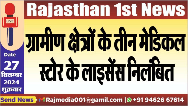 Read more about the article ग्रामीण क्षेत्रों के तीन मेडिकल स्टोर के लाइसेंस निलंबित