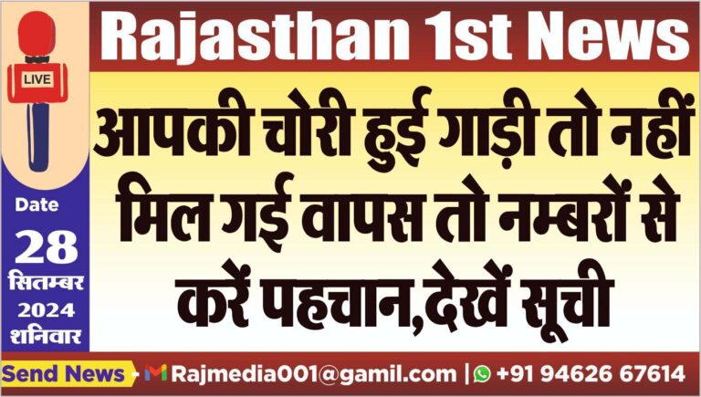 Read more about the article आपकी चोरी हुई गाड़ी तो नहीं मिल गई वापस तो नम्बरों से करें पहचान,देखें सूची