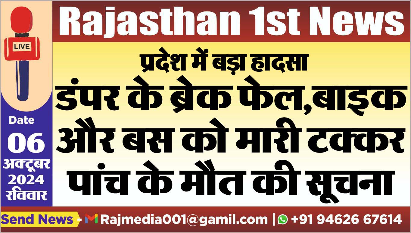 You are currently viewing डंपर के ब्रेक फेल,बाइक और बस को मारी टक्कर,पांच के मौत की सूचना