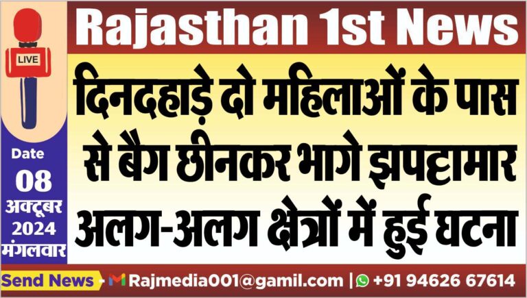 Read more about the article दिनदहाड़े दो महिलाओं के पास से बैग छीनकर भागे झपट्टामार,अलग-अलग क्षेत्रों में हुई घटना