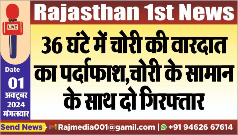 Read more about the article 36 घंटे में चोरी की वारदात का पर्दाफाश,चोरी के सामान के साथ दो गिरफ्तार