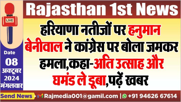 Read more about the article हरियाणा नतीजों पर हनुमान बेनीवाल ने कांग्रेस पर बोला जमकर हमला,कहा-अति उत्साह और घमंड ले डूबा,पढ़ें खबर