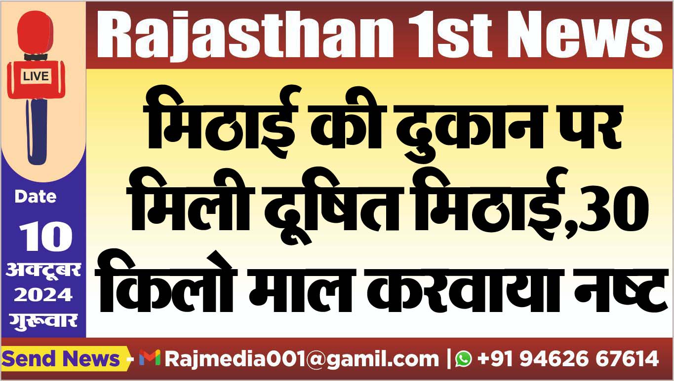 You are currently viewing मिठाई की दुकान पर मिली दूषित मिठाई,30 किलो माल करवाया नष्ट