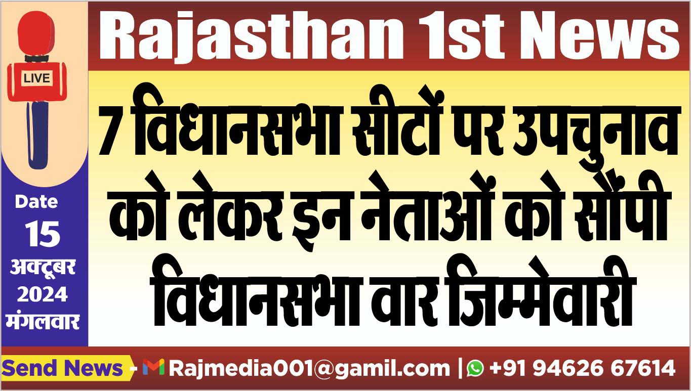 You are currently viewing 7 विधानसभा सीटों पर उपचुनाव को लेकर इन नेताओं को सौंपी विधानसभा वार जिम्मेवारी