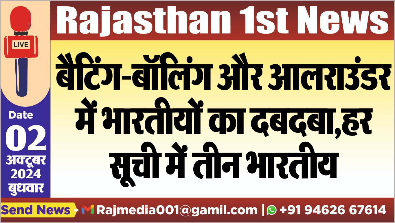You are currently viewing बैटिंग-बॉलिंग और आलराउंडर में भारतीयों का दबदबा,हर सूची में तीन भारतीय