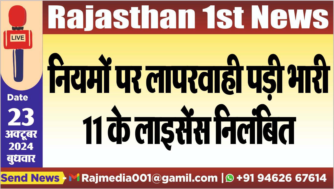 You are currently viewing नियमों पर लापरवाही पड़ी भारी,11 के लाइसेंस निलंबित