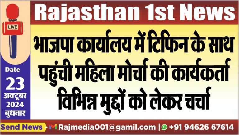 Read more about the article भाजपा कार्यालय में टिफिन के साथ पहुंची महिला मोर्चा की कार्यकर्ता,विभिन्न मुद्दों को लेकर चर्चा