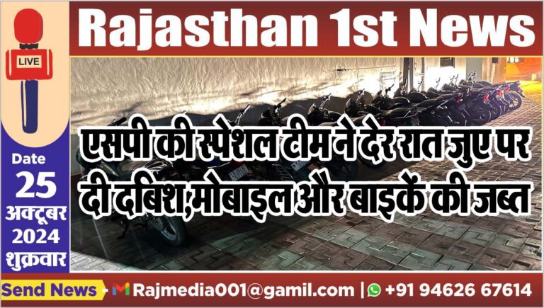 Read more about the article एसपी की स्पेशल टीम ने देर रात जुए पर दी दबिश,मोबाइल और बाइकें की जब्त