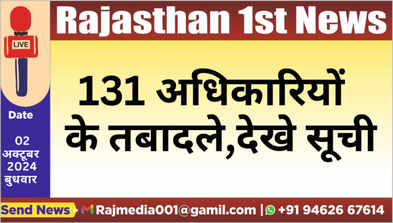 Read more about the article 131 अधिकारियों के तबादले,देखे सूची