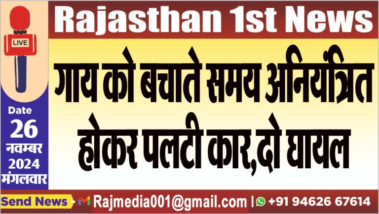 Read more about the article गाय को बचाते समय अनियंत्रित होकर पलटी कार,दो घायल