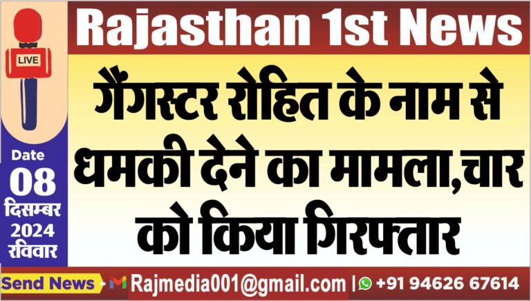 Read more about the article गैंगस्टर रोहित के नाम से धमकी देने का मामला,चार को किया गिरफ्तार