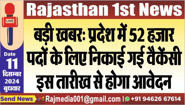 Read more about the article बड़ी खबर: प्रदेश में 52 हजार पदों के लिए निकाई गई वैकेंसी,इस तारीख से होगा आवेदन