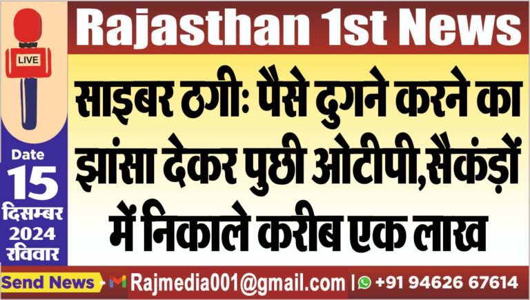 Read more about the article साइबर ठगी: पैसे दुगने करने का झांसा देकर पुछी ओटीपी,सैकंड़ों में निकाले करीब एक लाख