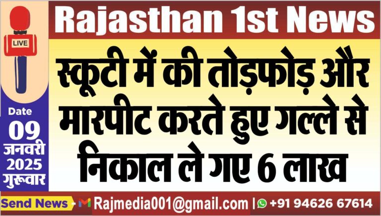 Read more about the article स्कूटी में की तोडफ़ोड़ और मारपीट करते हुए गल्ले से निकाल ले गए 6 लाख