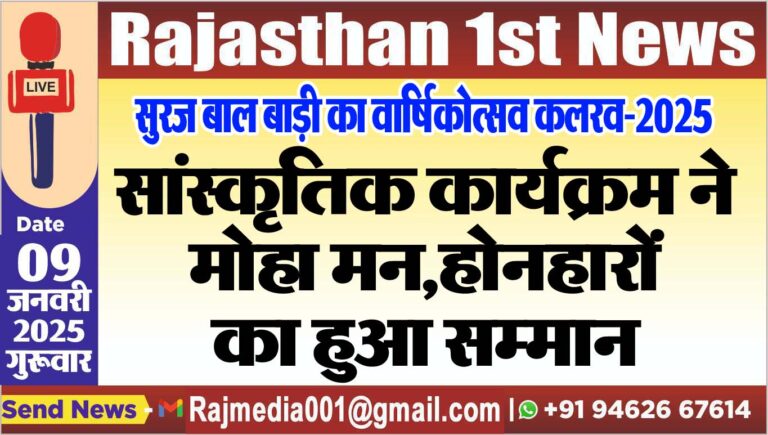 Read more about the article सुरज बाल बाड़ी का वार्षिकोत्सव कलरव-2025,सांस्कृतिक कार्यक्रम ने मोहा मन,होनहारों का हुआ सम्मान