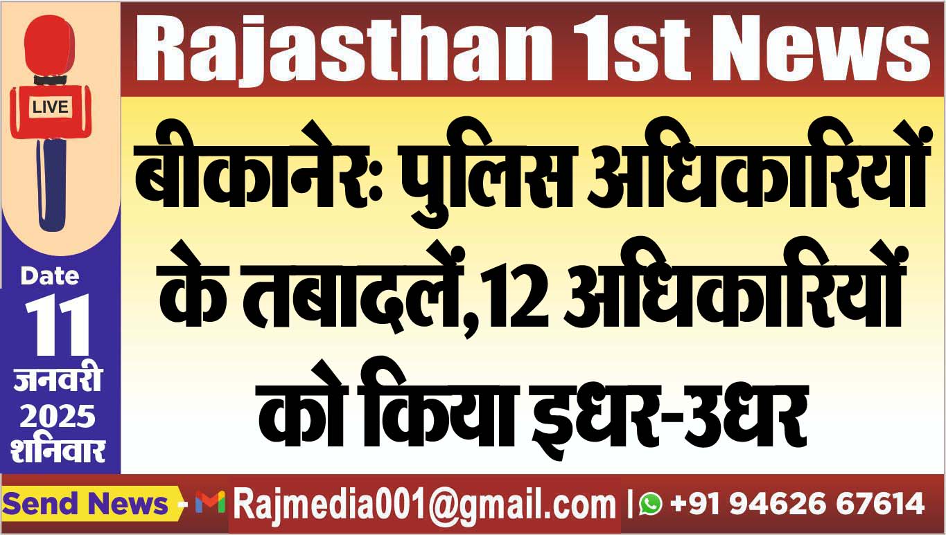 You are currently viewing बीकानेर: पुलिस अधिकारियों के तबादलें,12 अधिकारियों को किया इधर-उधर