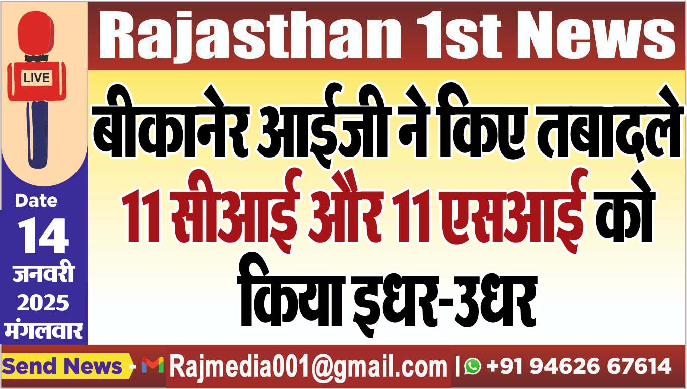 You are currently viewing बीकानेर आईजी ने किए तबादले,11 सीआई और 11 एसआई को किया इधर-उधर