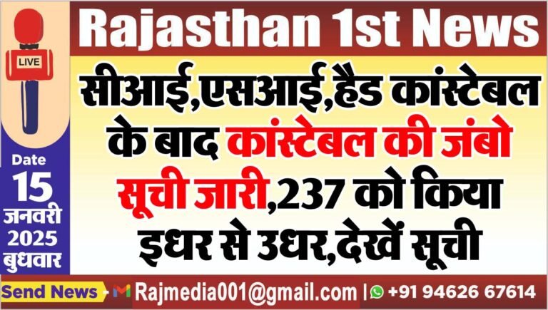 Read more about the article सीआई,एसआई,हैड कांस्टेबल के बाद कांस्टेबल की जंबो सूची जारी,237 को किया इधर से उधर,देखें सूची
