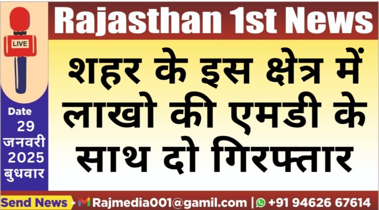 Read more about the article शहर के इस क्षेत्र में लाखो की एमडी के साथ दो गिरफ्तार