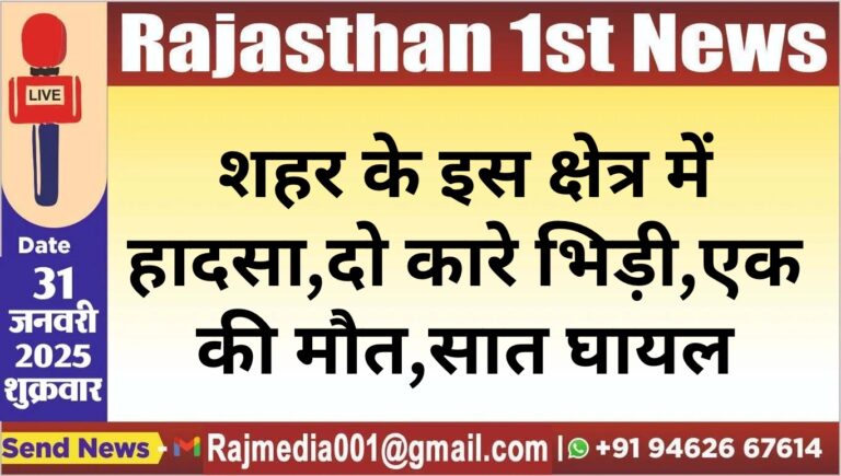 Read more about the article शहर के इस क्षेत्र में हादसा,दो कारे भिड़ी,एक की मौत,सात घायल