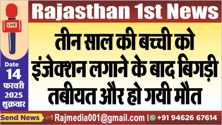 Read more about the article तीन साल की बच्ची को इंजेक्शन लगाने के बाद बिगड़ी तबीयत और हो गयी मौत