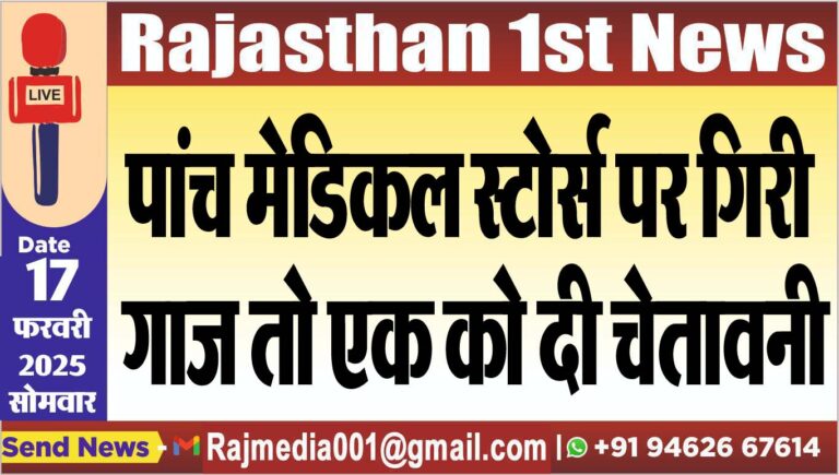 Read more about the article पांच मेडिकल स्टोर्स पर गिरी गाज तो एक को दी चेतावनी