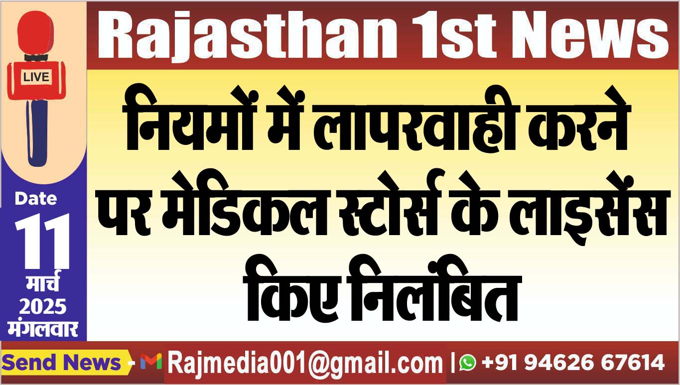 Read more about the article नियमों में लापरवाही करने पर मेडिकल स्टोर्स के लाइसेंस किए निलंबित
