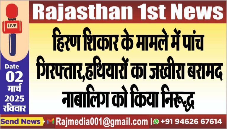 Read more about the article हिरण शिकार के मामले में पांच गिरफ्तार,हथियारों का जखीरा बरामद,नाबालिग को किया निरूद्ध