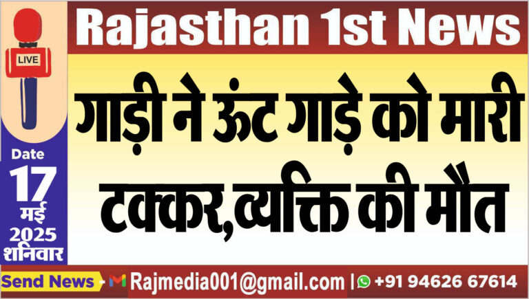 Read more about the article गाड़ी ने ऊंट गाड़े को मारी टक्कर,व्यक्ति की मौत