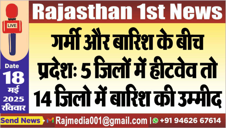 Read more about the article गर्मी और बारिश के बीच प्रदेश: 5 जिलों में हीटवेव तो 14 जिलो में बारिश की उम्मीद-Weather report