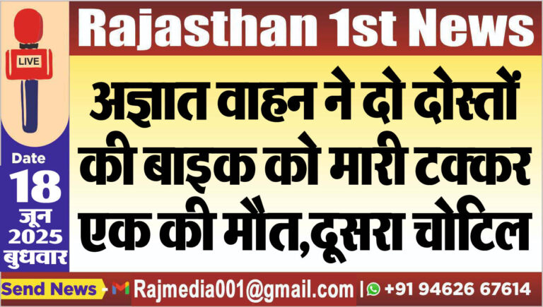 Read more about the article अज्ञात वाहन ने दो दोस्तों की बाइक को मारी टक्कर,एक की मौत,दूसरा चोटिल