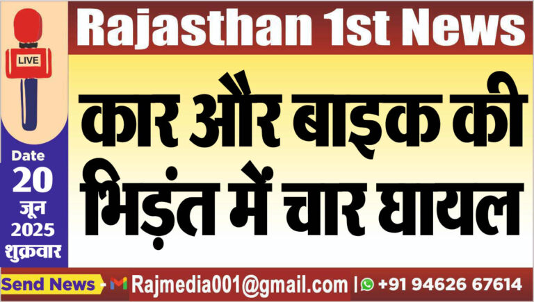Read more about the article कार और बाइक की भिड़ंत में चार घायल