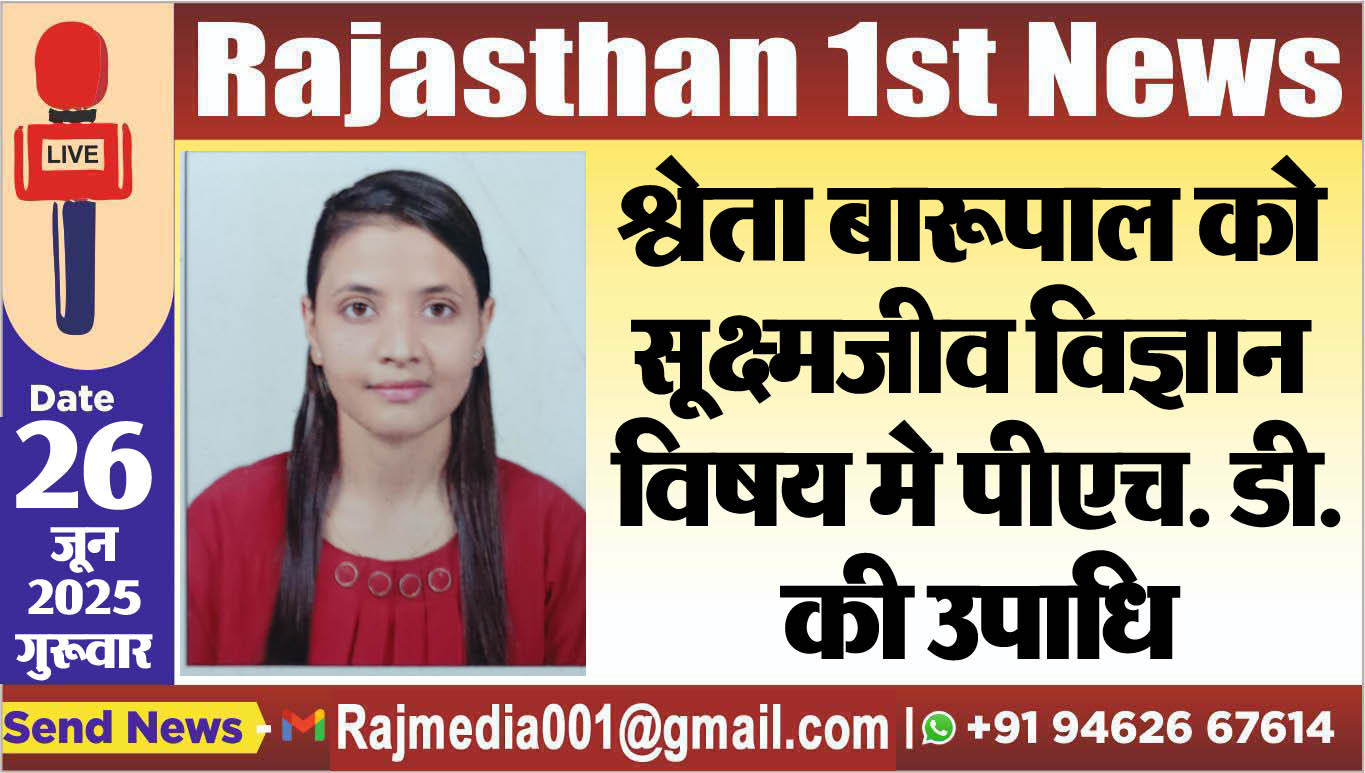 Read more about the article श्वेता बारूपाल को सूक्ष्मजीव विज्ञान विषय मे पीएच. डी. की उपाधि