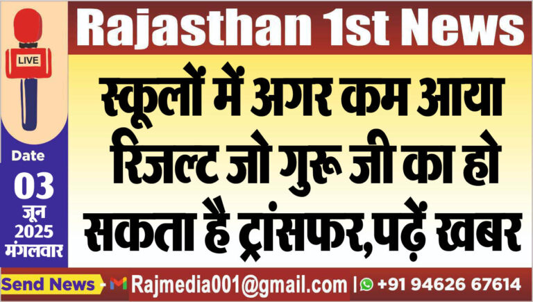 Read more about the article स्कूलों में अगर कम आया रिजल्ट जो गुरू जी का हो सकता है ट्रांसफर,पढ़ें खबर