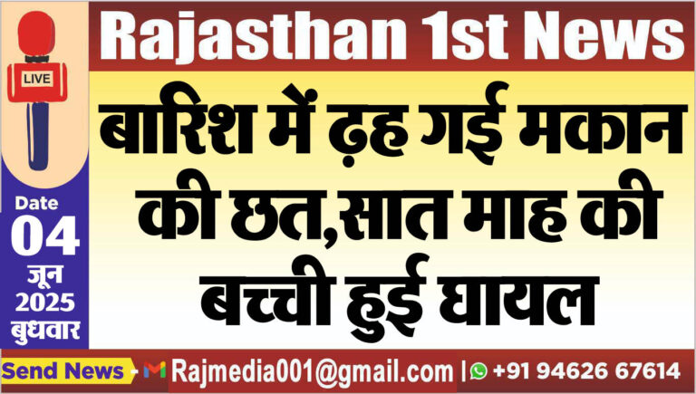 Read more about the article बारिश में ढ़ह गई मकान की छत,सात माह की बच्ची हुई घायल-Bikaner News