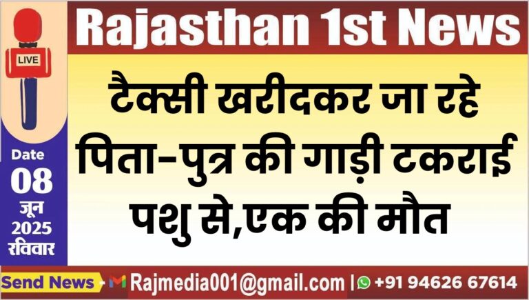 Read more about the article टैक्सी खरीदकर जा रहे पिता-पुत्र की गाड़ी टकराई पशु से,एक की मौत