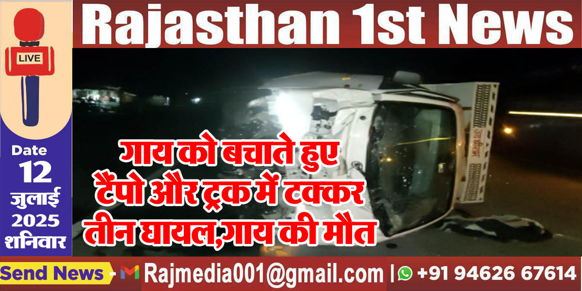 Read more about the article गाय को बचाते हुए टैंपो और ट्रक में टक्कर,तीन घायल,गाय की मौत-Bikaner News