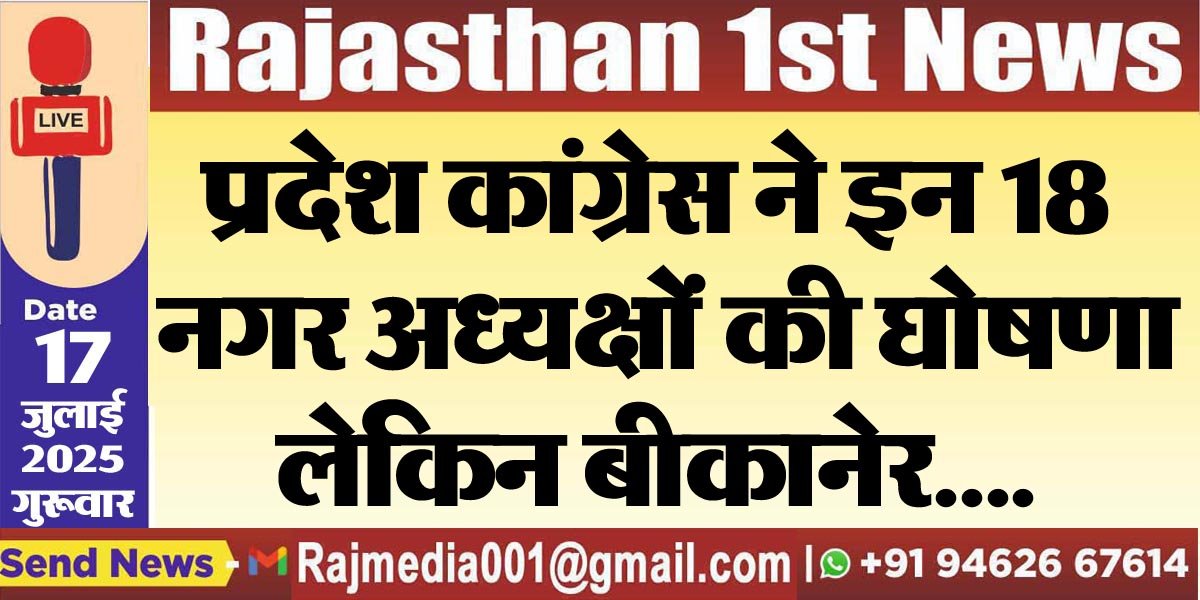 प्रदेश कांग्रेस ने इन 18 नगर अध्यक्षों की घोषणा लेकिन बीकानेर....-Rajasthan News 