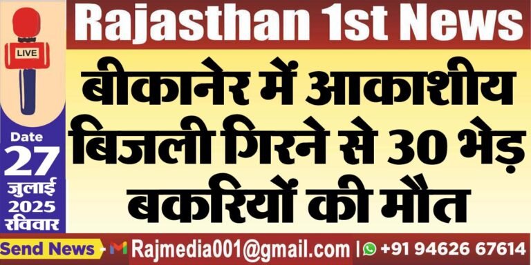 Read more about the article बीकानेर में आकाशीय बिजली गिरने से 30 भेड़-बकरियों की मौत-Bikaner News 