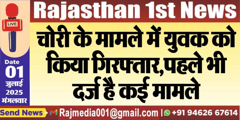 Read more about the article चोरी के मामले में युवक को किया गिरफ्तार,पहले भी दर्ज है कई मामले-Bikaner News