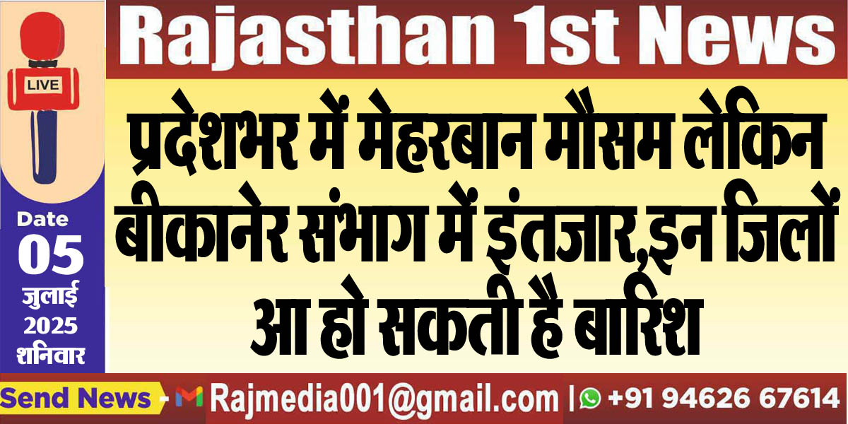 Read more about the article प्रदेशभर में मेहरबान मौसम लेकिन बीकानेर संभाग में इंतजार,इन जिलों आ हो सकती है बारिश-Weather Rajasthan