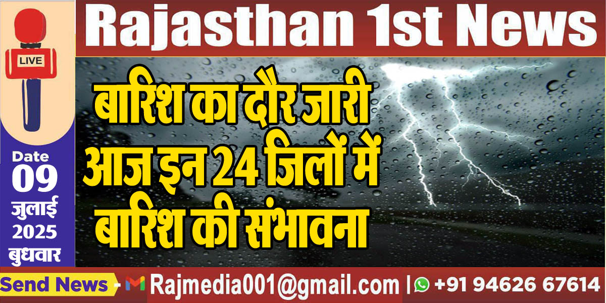 Read more about the article बारिश का दौर जारी,आज इन 24 जिलों में बारिश की संभावना-Rajasthan Weather