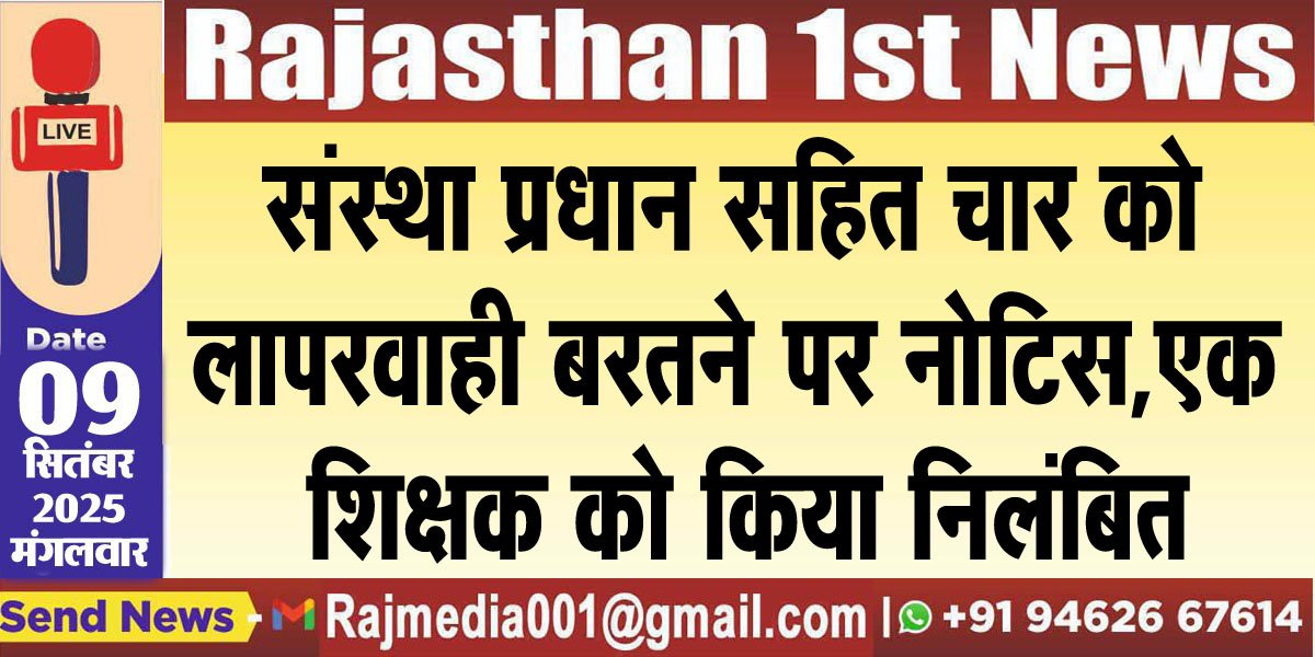 संस्था प्रधान सहित चार को लापरवाही बरतने पर नोटिस,एक शिक्षक को किया निलंबित-Education News
